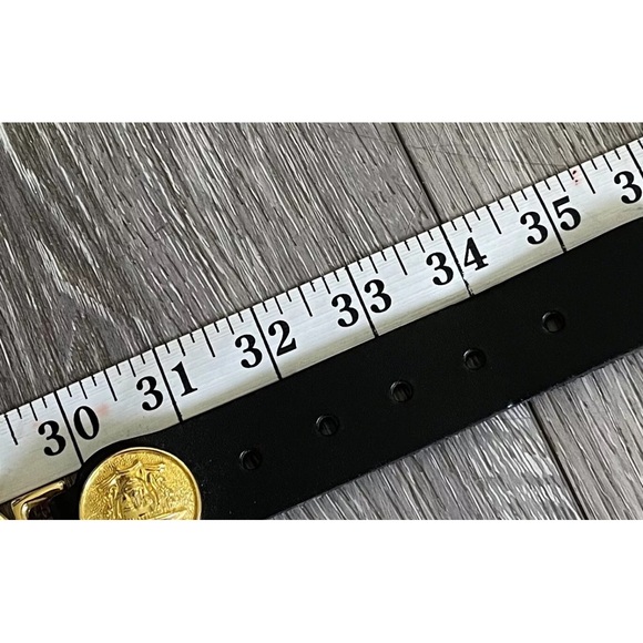 Vtg Milos Italy Black Leather Gold Hermes Head Greek God Medallion Belt LARGE - Picture 14 of 16